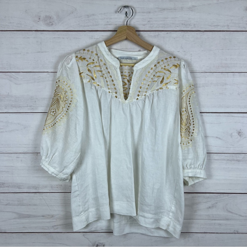 Greek Archaic Kori Linen Blouse Small